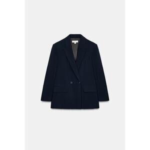 Zara Women's Navy Oversized Double-Breasted Blazer | SZ XS